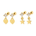 Mini Heart Star Shaped Cubic Zirconia Pendants in S925 Sterling Silver Earrings