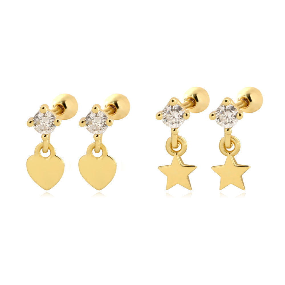 Mini Heart Star Shaped Cubic Zirconia Pendants in S925 Sterling Silver Earrings