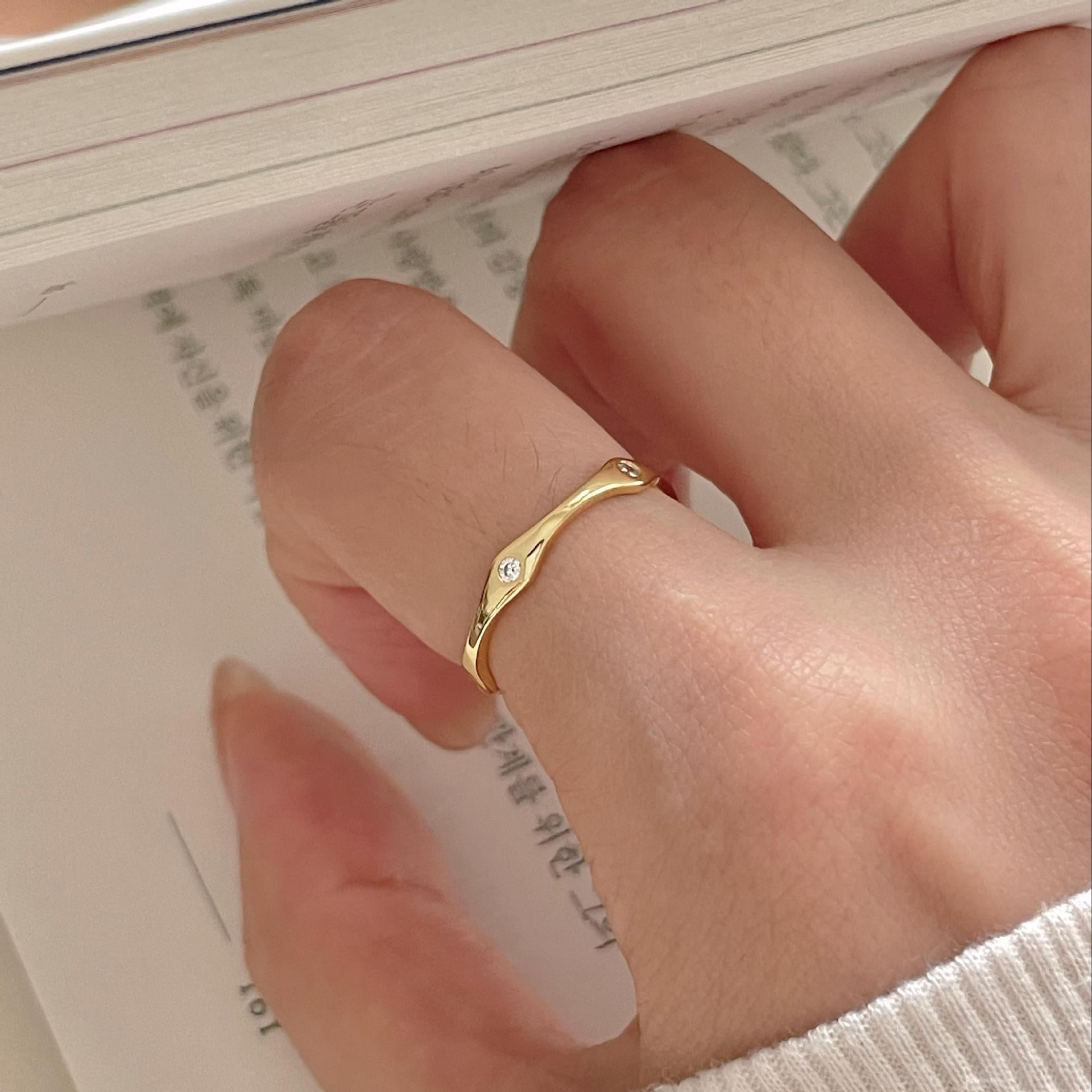 Casual Round CZ Irregular Bones 925 Sterling Silver Adjustable Ring