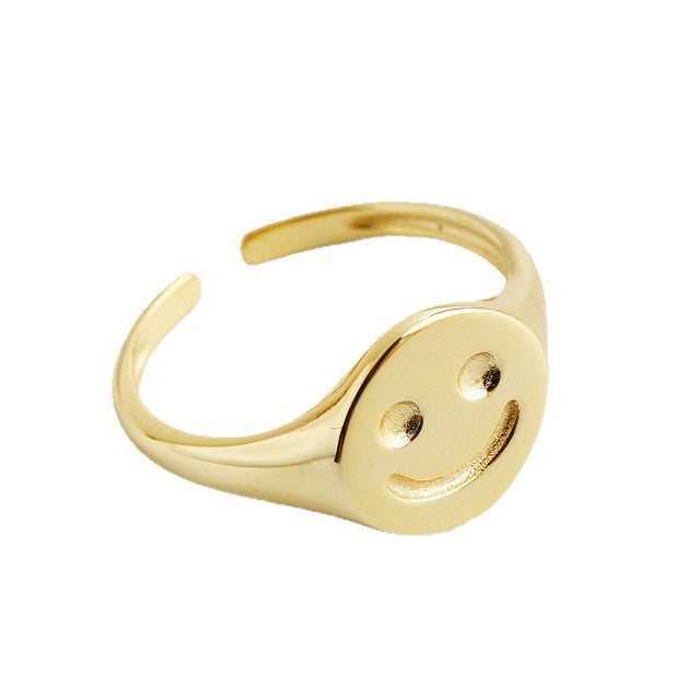 Smiley Face Adjustable  Adjustable 925 Sterling Silver Ring