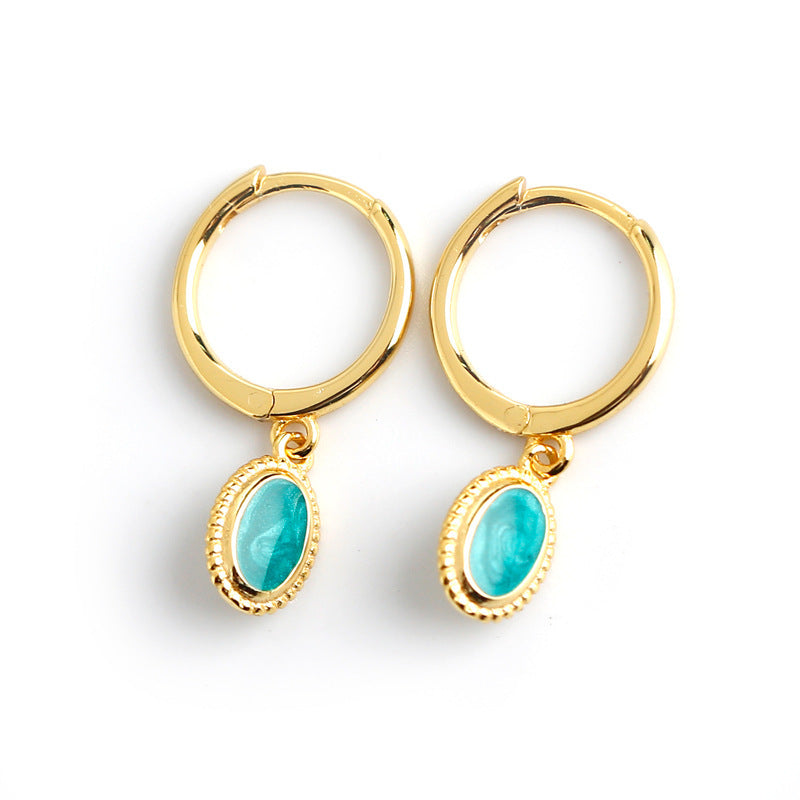 Lake Amber Exquisite Green Oval Epoxy Resin 925 Sterling Silver Dangle Earrings