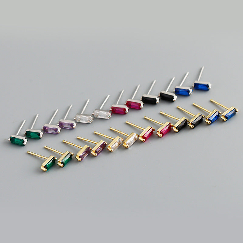Simple 925 Sterling Silver Earrings with Rectangular Geometric Zirconia Cubes Stud Earringsgant Fashion Jewelry Gift