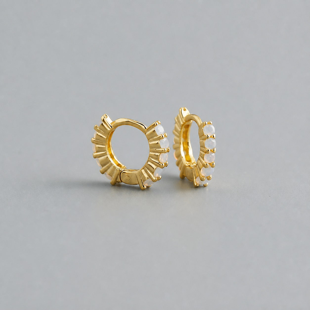 Circular Geometric Opal Cubic Zirconia 925 Sterling Silver Earrings
