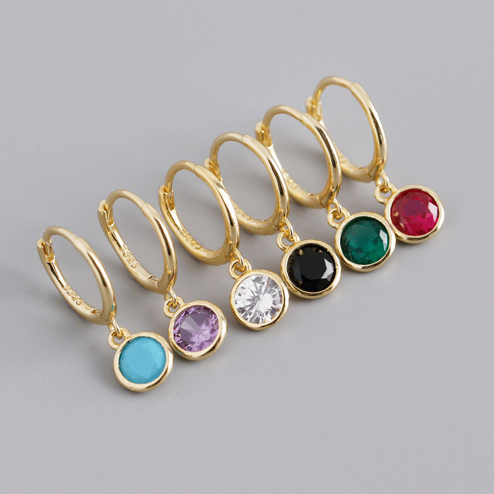 Geometric Round and Cubic Zirconia 925 Sterling Silver Earrings