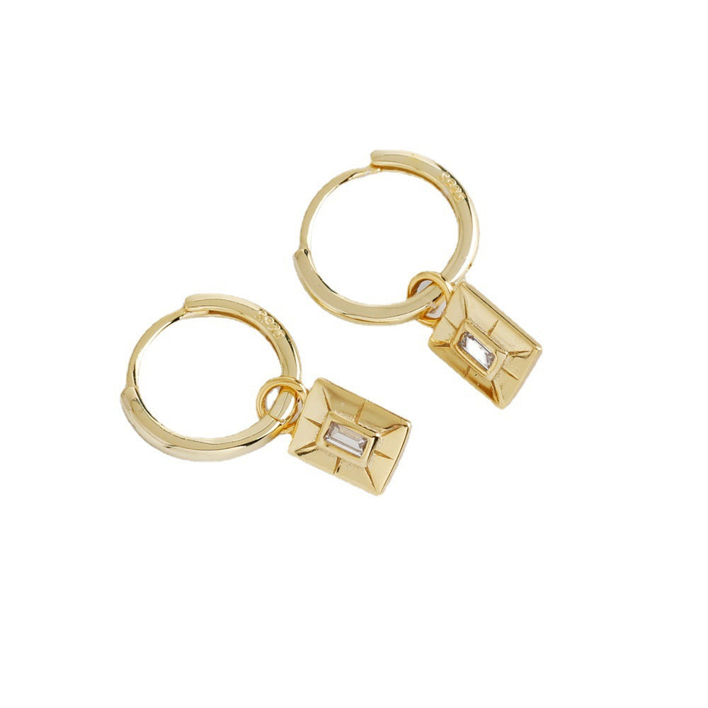 Geometric Rectangular Design S925 Sterling Silver Hoop Earrings with Cubic Zirconia Accents for Women Fashion Elegant Style Office Casual 2025 Trend Jewelry