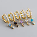Round Geometric Colorful Zirconia 925 Sterling Silver Hoop Earrings
