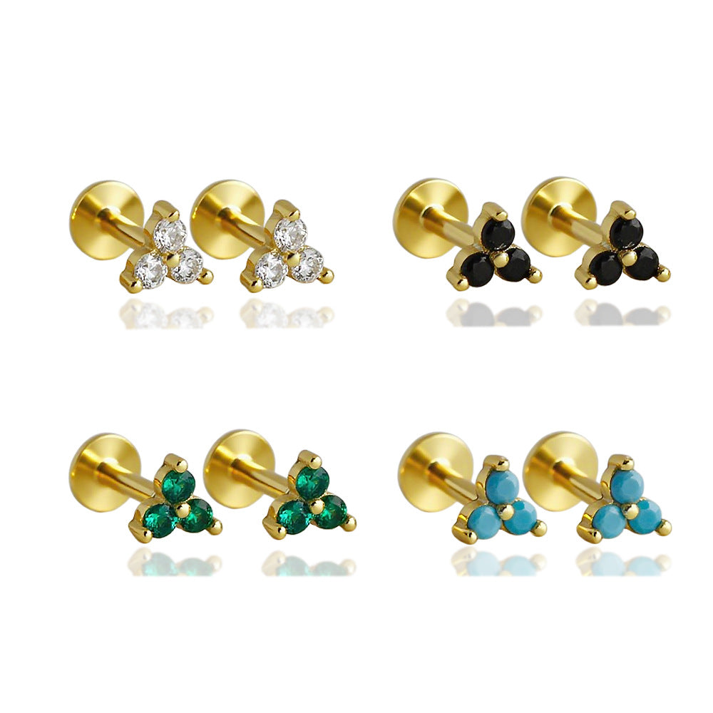 Geometric Triangle-Shaped Cubic Zirconia Flat Bottom 925 Sterling Silver Stud Earrings