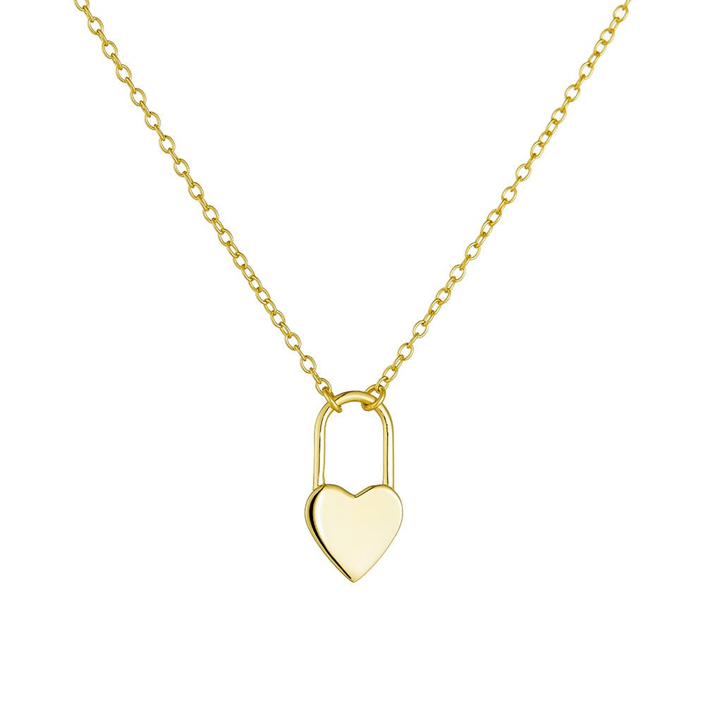 Fashion Elegant Jewelry Silver 925 Sterling Silver Adjustable Chain Heart Lock Design Minimalist Geometric Pendant Necklace