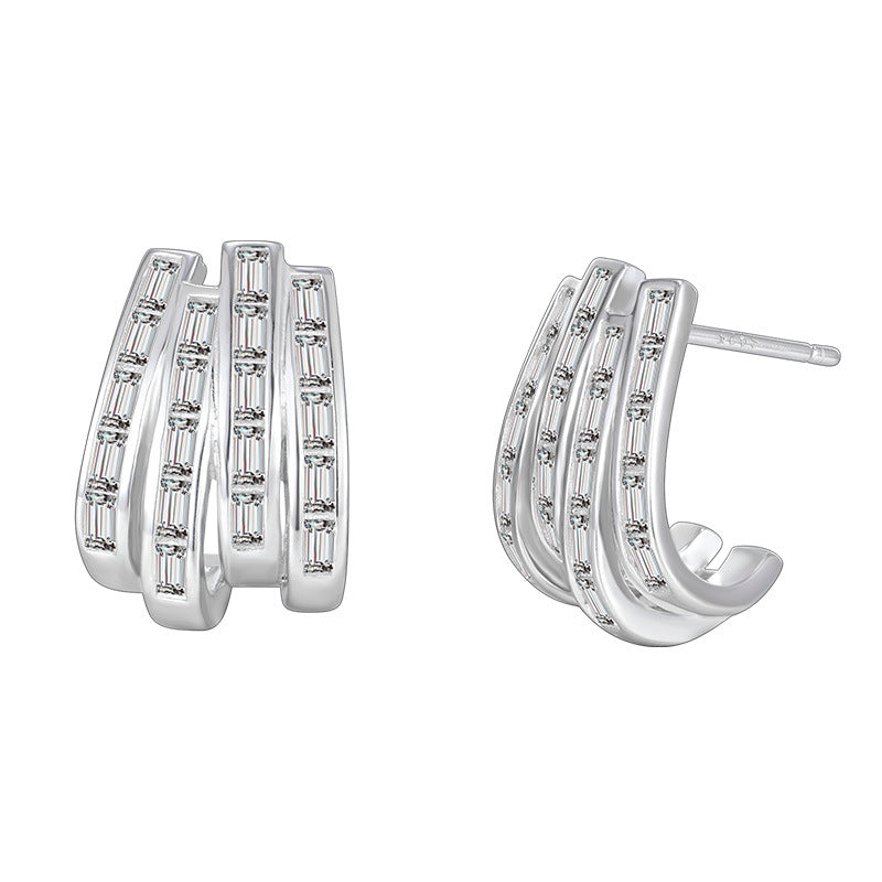 Elegant Geometric Design  925 Sterling Silver Cubic Zirconia Fashion Earrings for Women