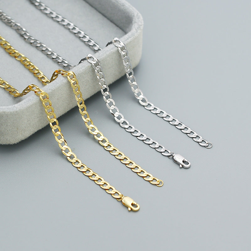 Women Layering Casual Party Modern Vintage Fashion Jewelry Flat Link Chain 925 Sterling Silver Cuban Chain Necklace