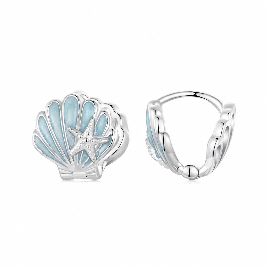 Ocean Style Powder Blue Epoxy Resin Colored Shell Star  Cube Zirconium 925 Sterling Silver Clip on Earrings