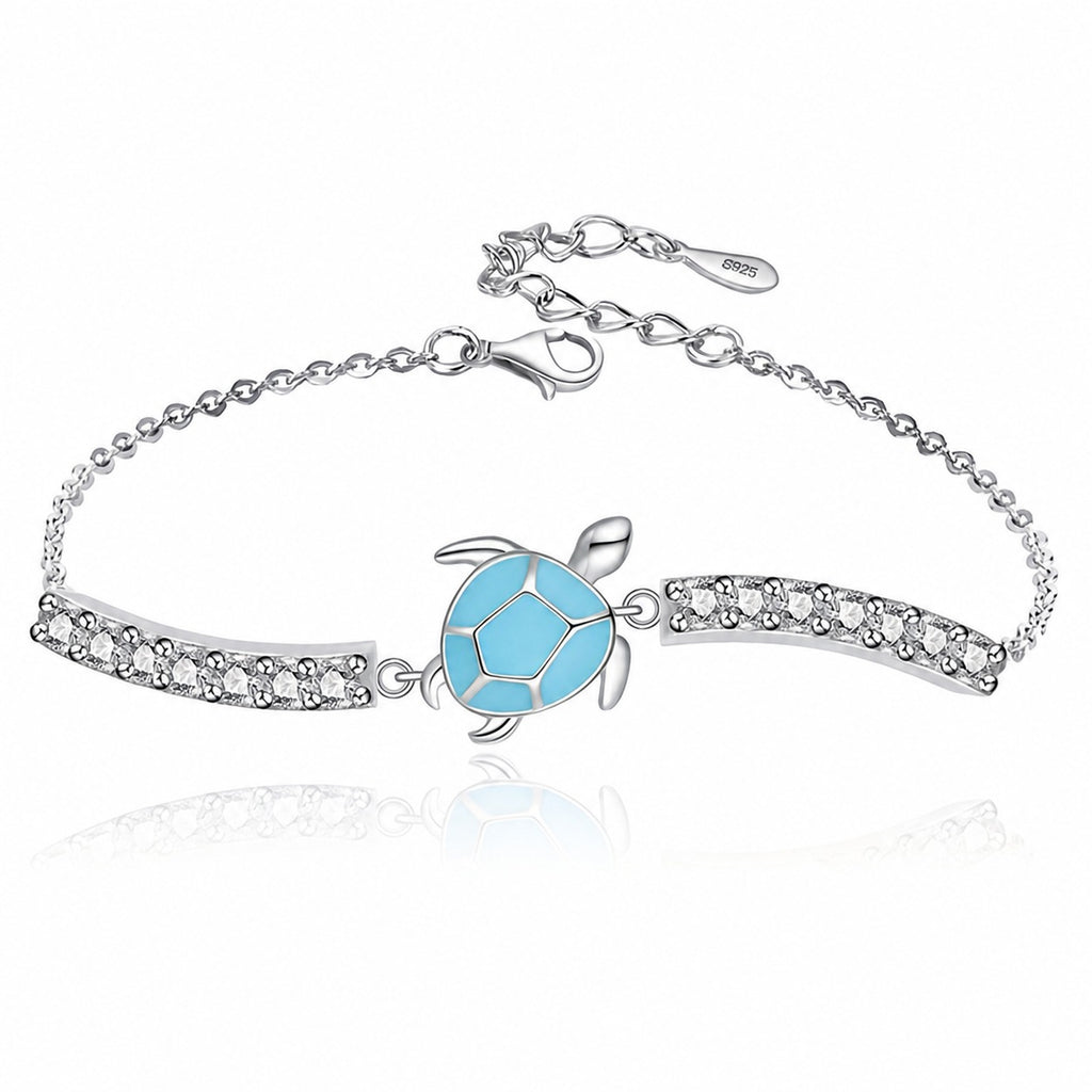 Blue sea turtle cubic zirconia cute animal 925 sterling silver chain Bracelet