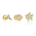 Ocean-themed cubic zirconia. Mermaid tail shell starfish. 18K gold coating. S925 silver Earring
