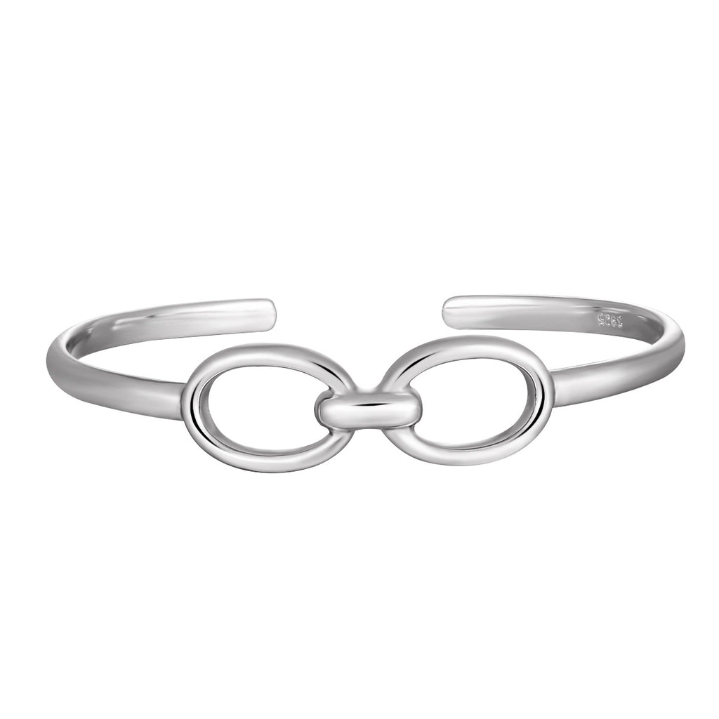 Modern Minimalist Geometric Style Silver Double Circle Hollow Design 925 Sterling Silver Open Bangle Bracelet