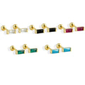 Rectangular Geometric Cubic Zirconia Mini Minimalist 925 Sterling Silver Stud Earrings