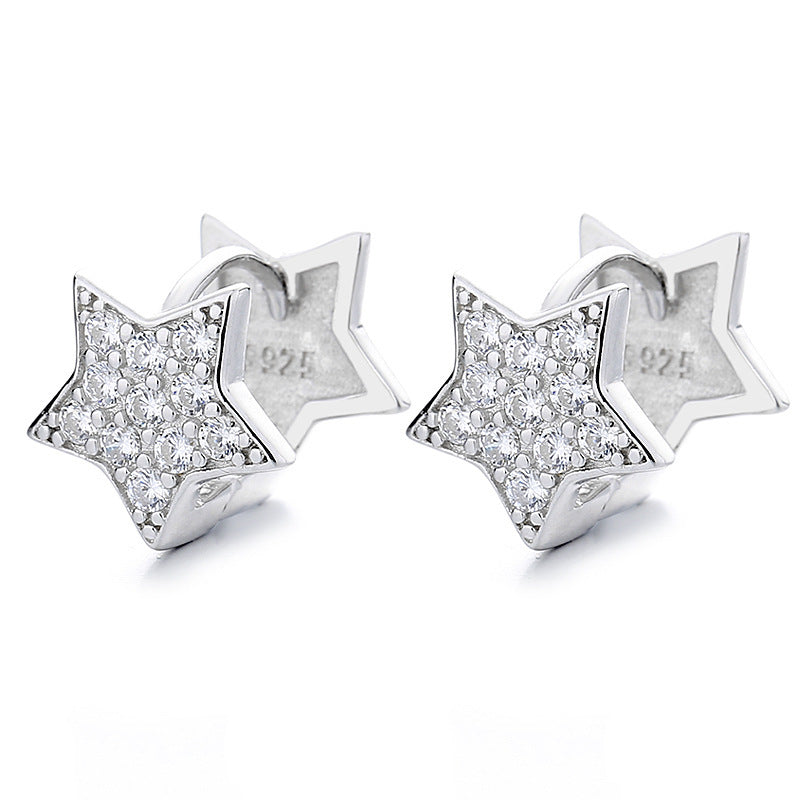 Double Layer Star Shaped Cubic Zirconia 925 Sterling Silver Women's Stud Earrings