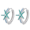Blue Star Sea Urchin Cubic Zirconium Sea Star Circular 925 Sterling Silver Earrings