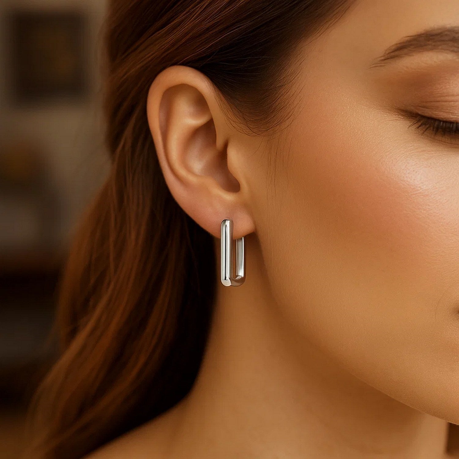 Sterling Silver Rectangle Hoop Earrings