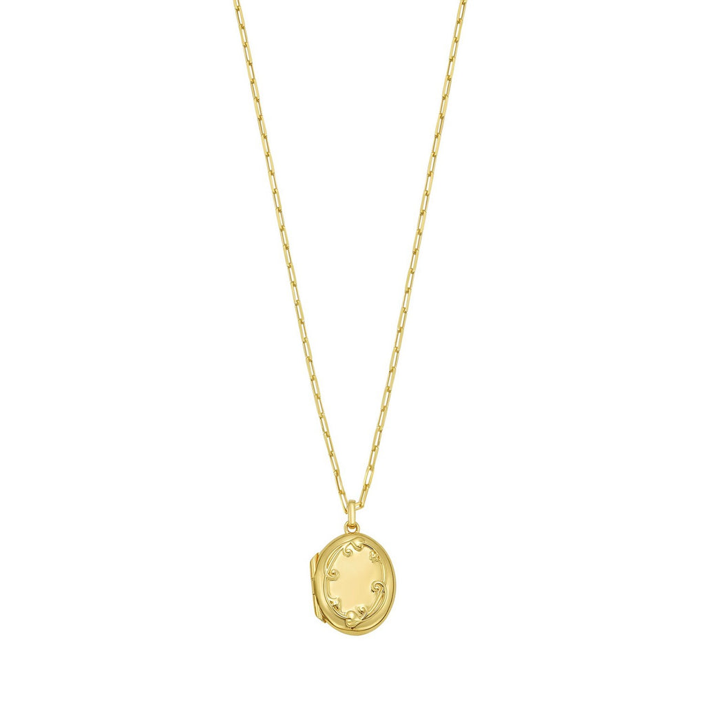 Sterling Silver Gold Plated Oval Vine Locket Necklace