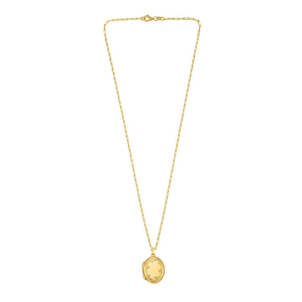Sterling Silver Gold Plated Oval Vine Locket Necklace