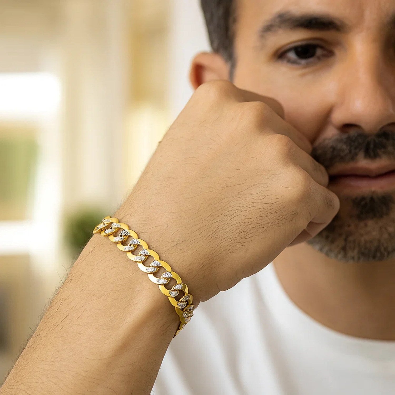 14k Two Tone Gold Pave Curb Bracelet (8.30 mm)