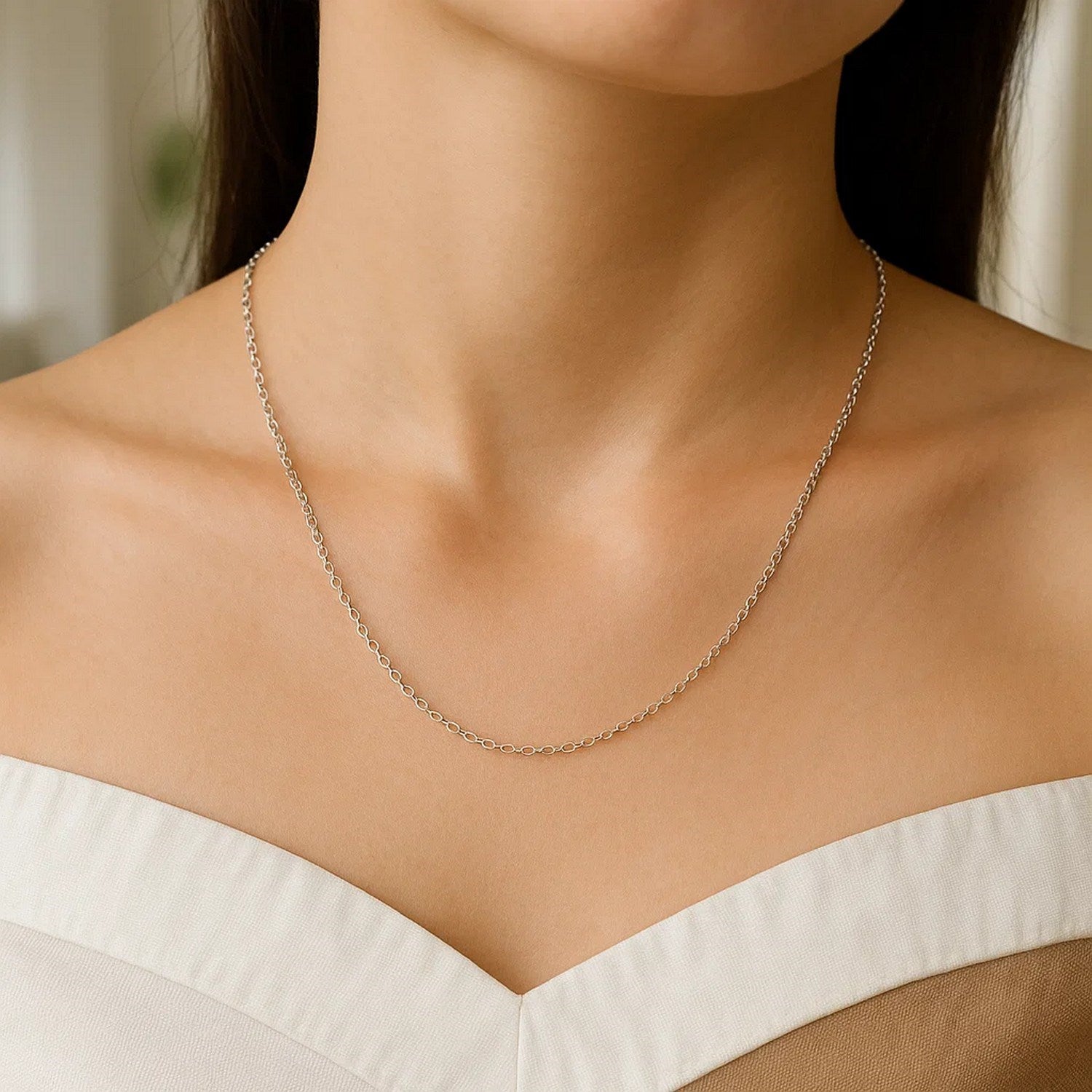 14k White Gold Round Cable Link Chain (1.50 mm)