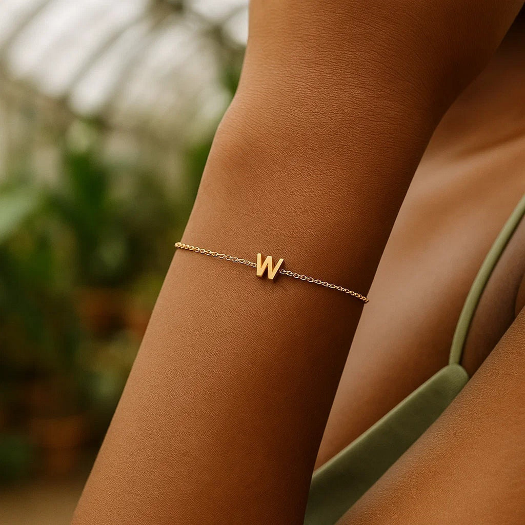 14K Yellow Gold Mini Initial W Bracelet