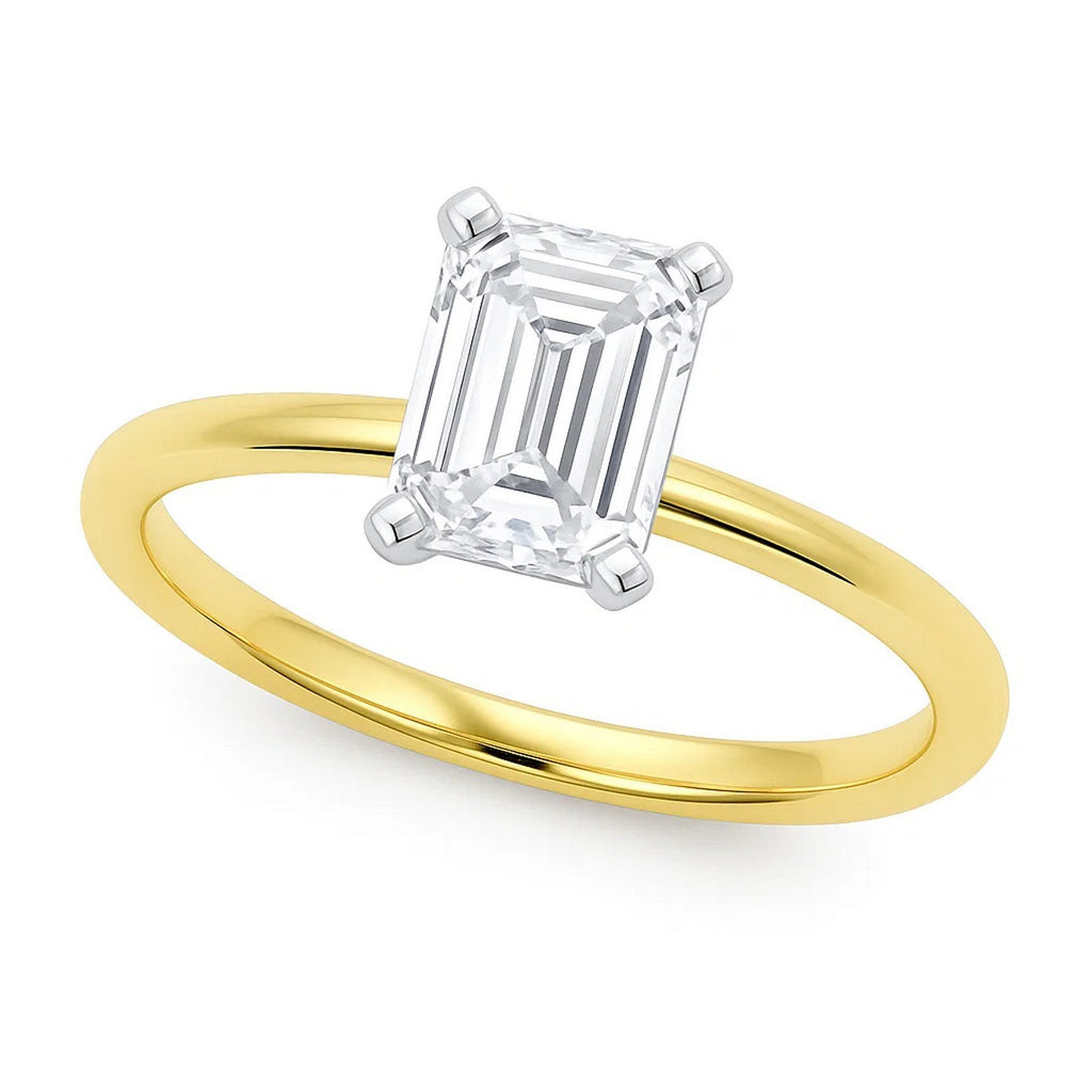 2 Carat Emerald Lab Grown IGI G/VS1 Diamond Solitaire Ring in 10K Yellow Gold