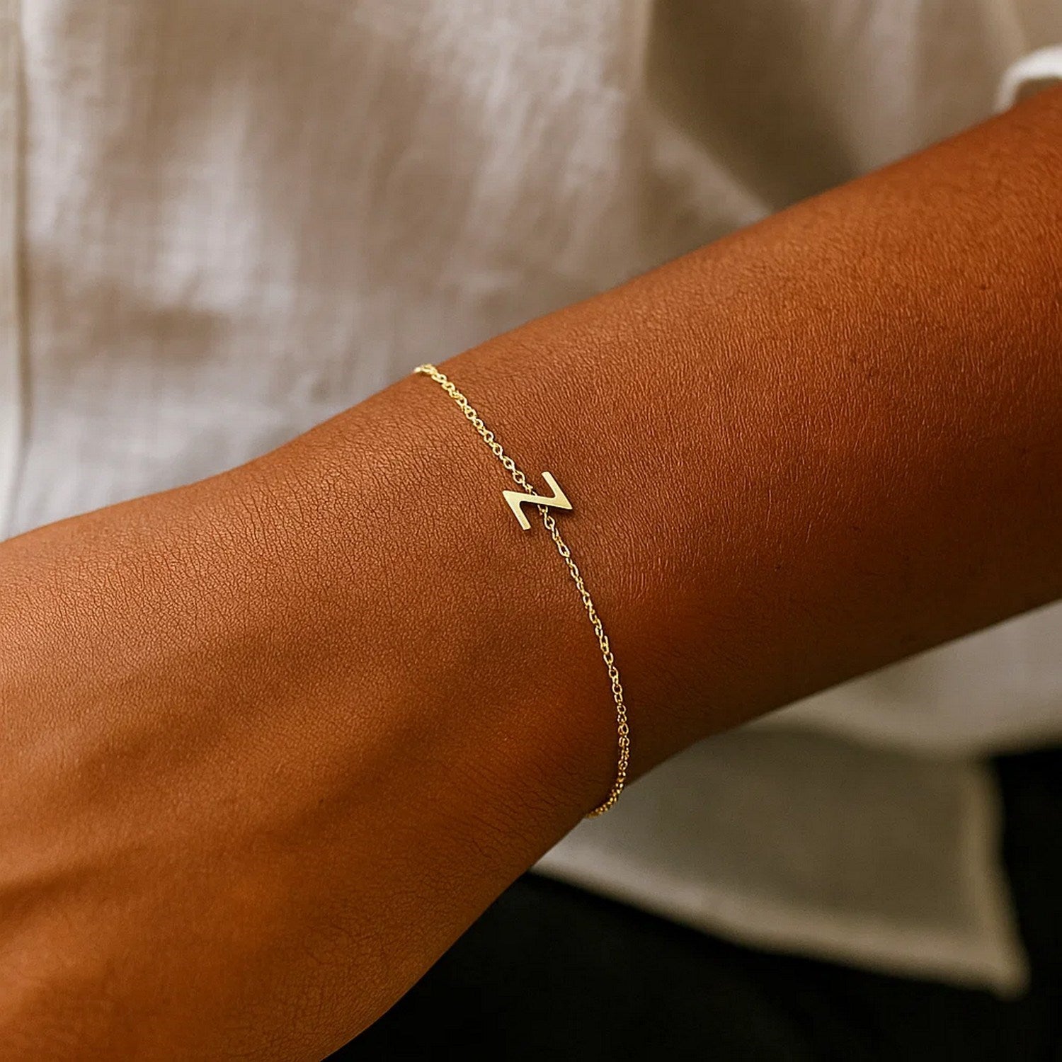 14K Yellow Gold Mini Initial Z Bracelet