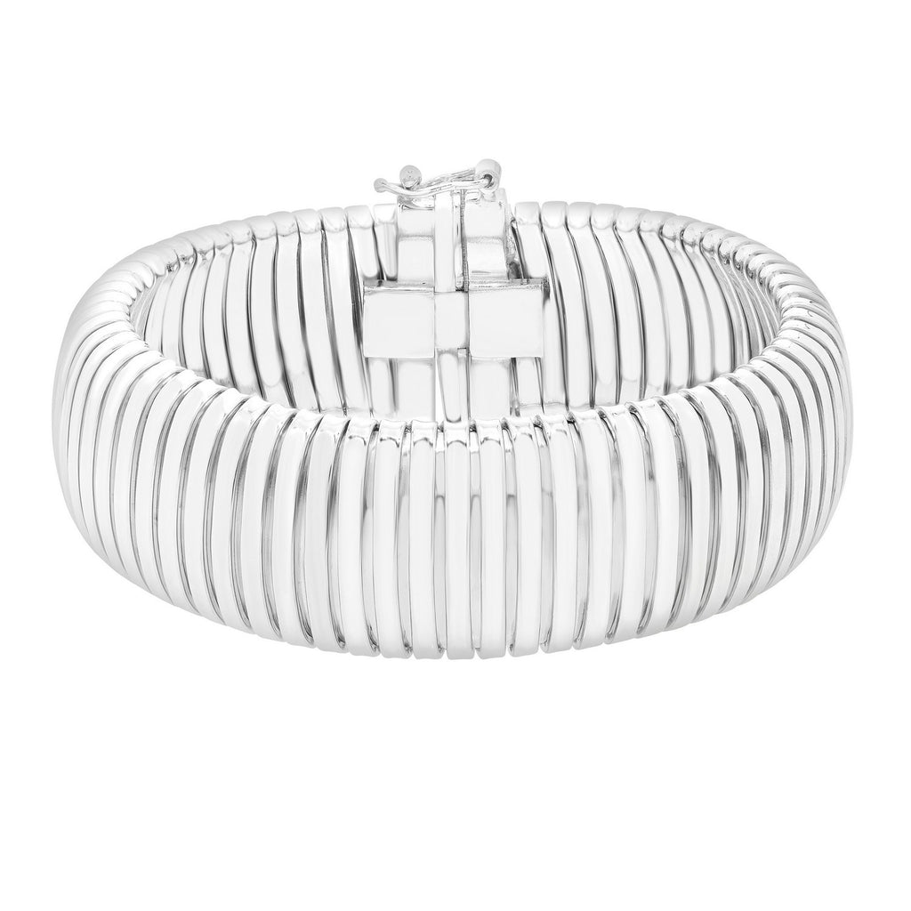 Sterling Silver Rhodium Plated Extra Thick Tubogas Bracelet (18.00 mm)