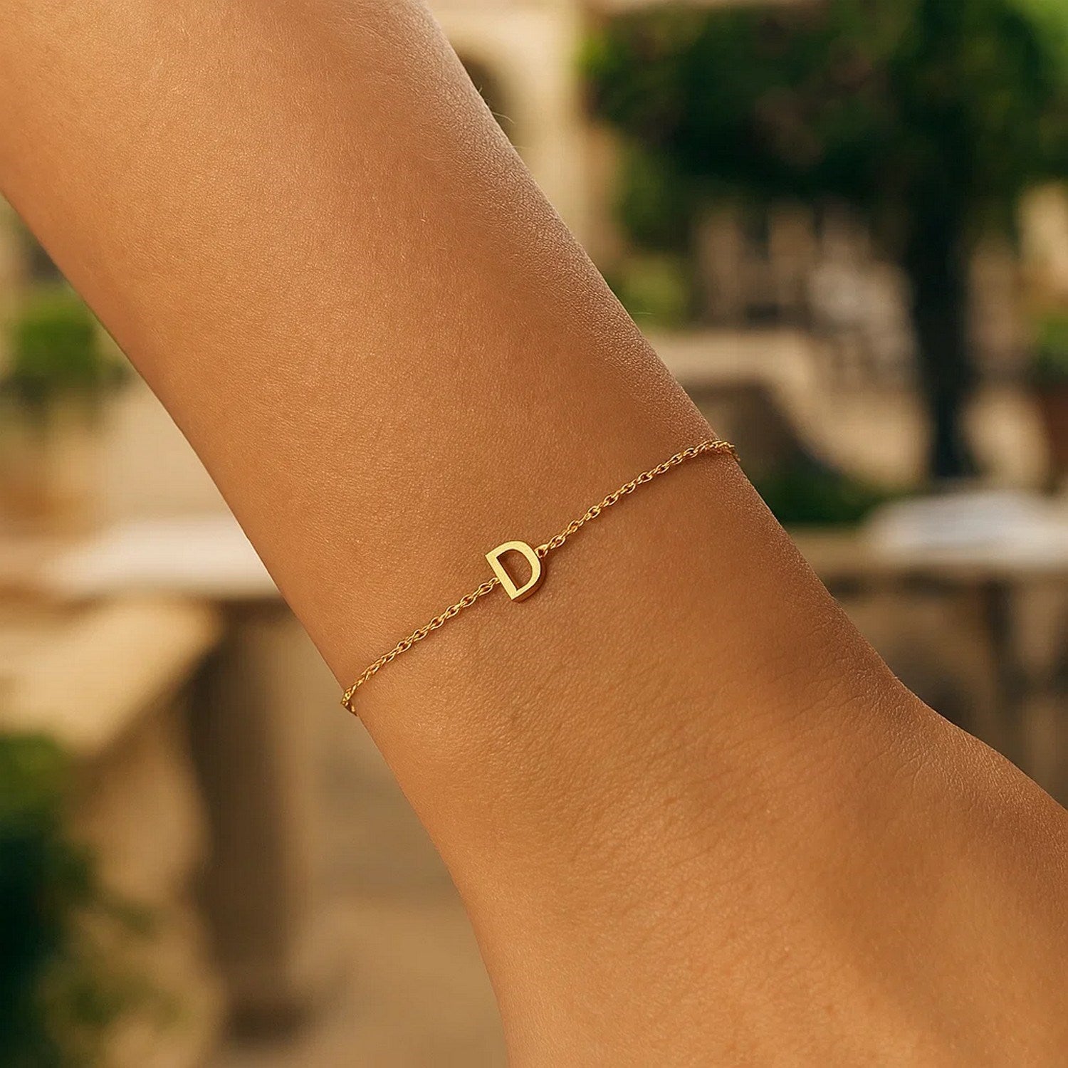 14K Yellow Gold Mini Initial D Bracelet