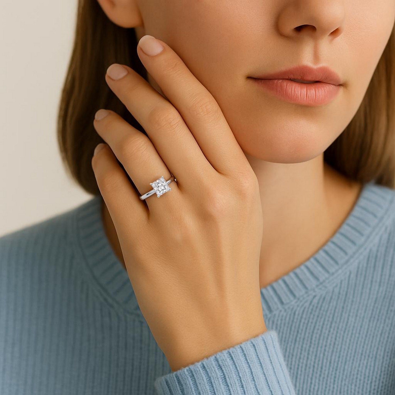 1.50Ct Princess Lab Grown IGI G/VS1 Diamond Ring in 10K White Gold