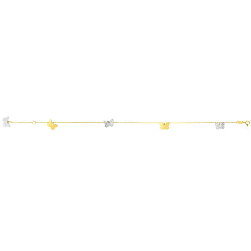 14k Two Tone Gold Anklet with Butterflies