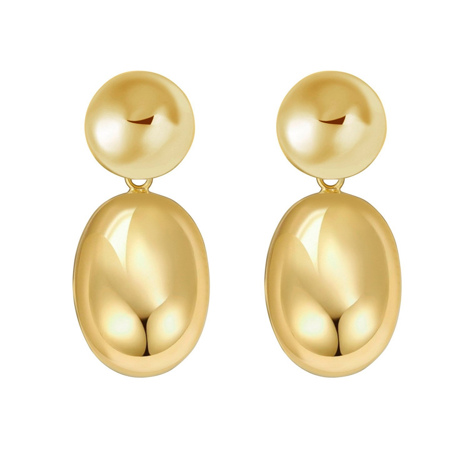 Sterling Silver Rhodium Plated Puffed Oval Double Button Drop Earrings