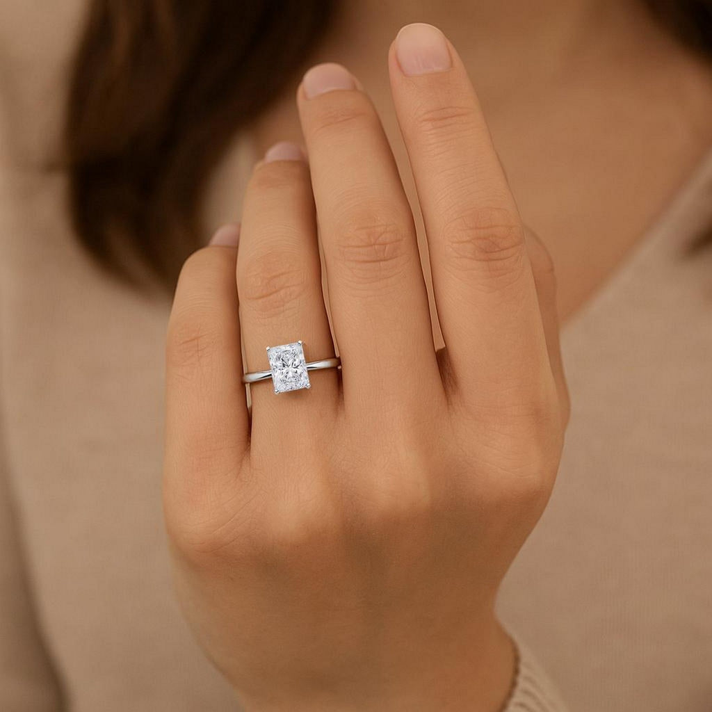 2 Carat Radiant Lab Grown IGI G/VS1 Diamond Solitaire Ring in 10K White Gold