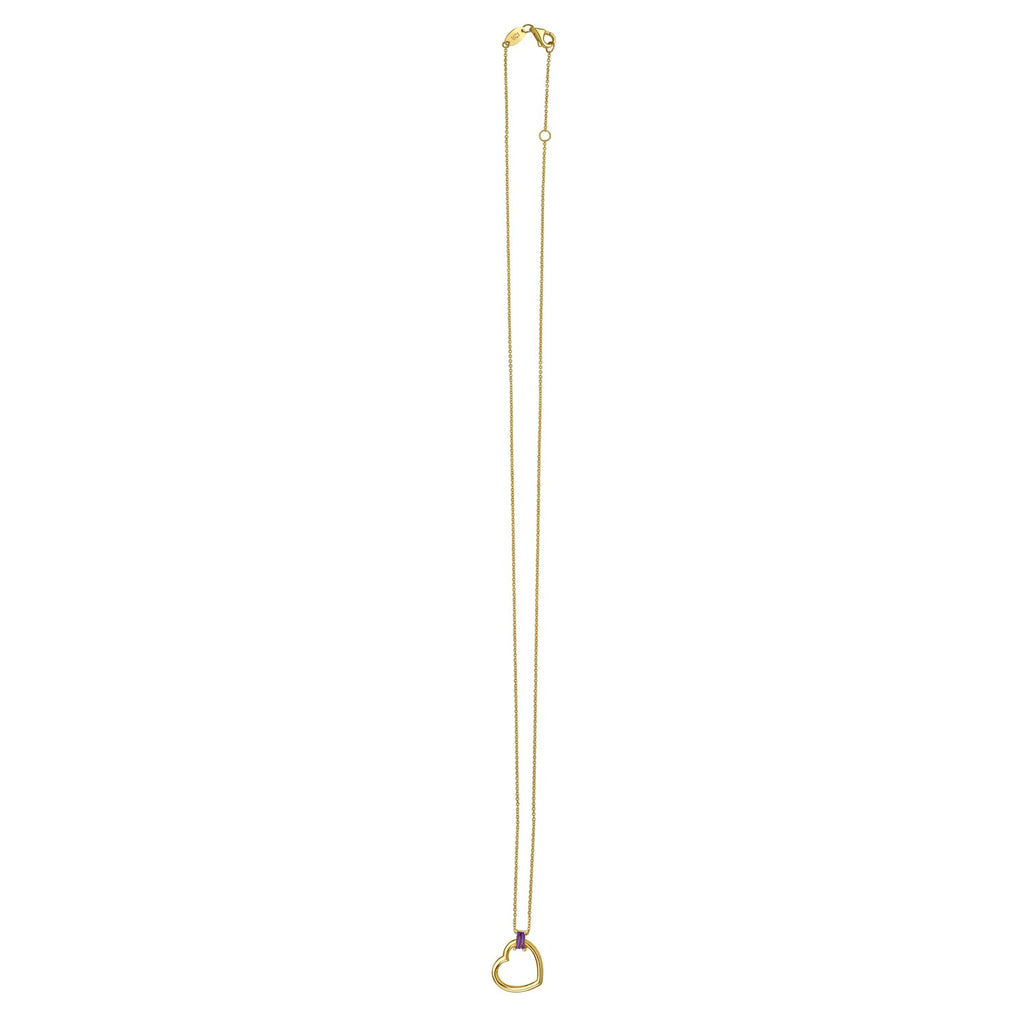Amethyst Baguette Heart Necklace in 14K Yellow Gold