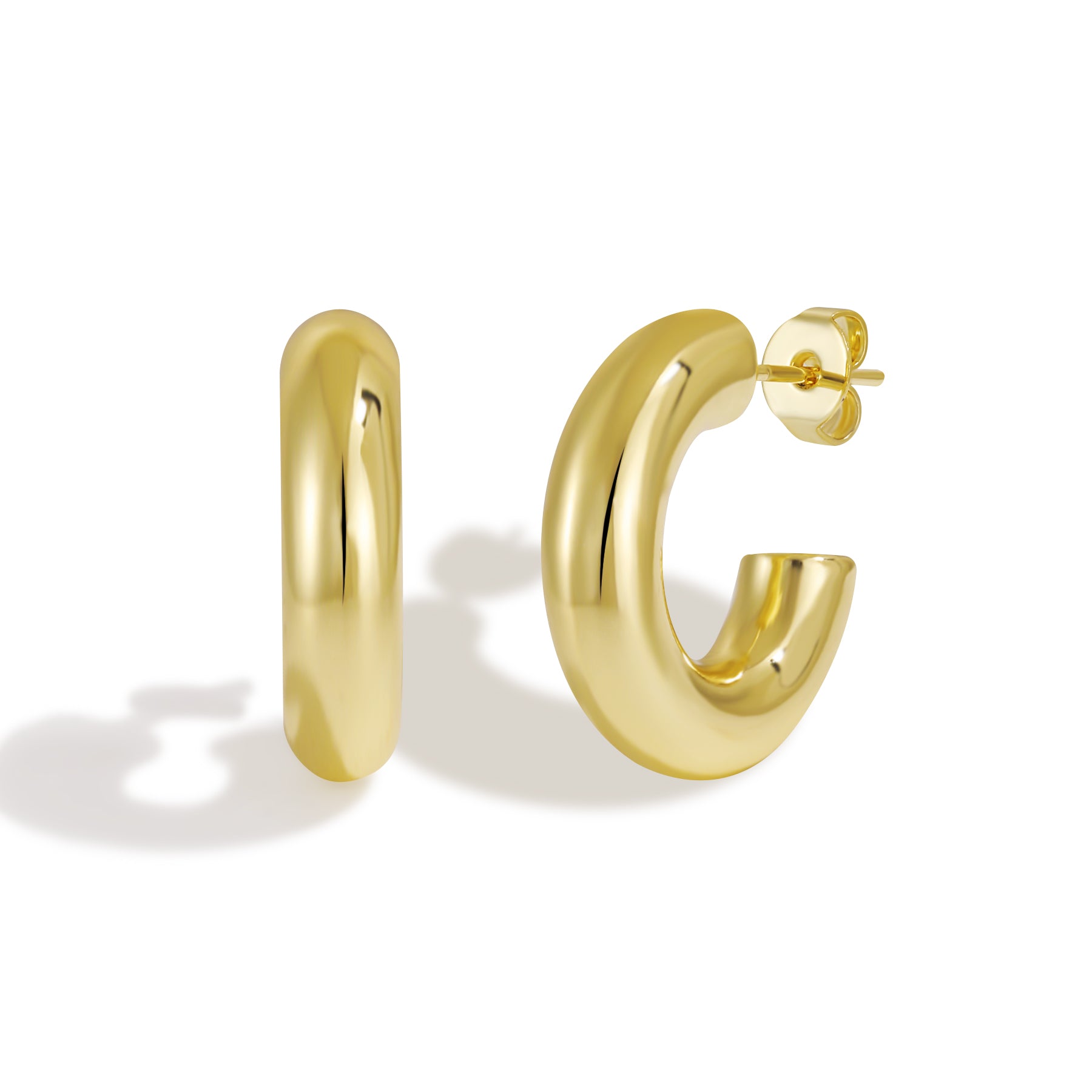 Classic Wide C-shaped Open Hoop Earrings with Polished Finish