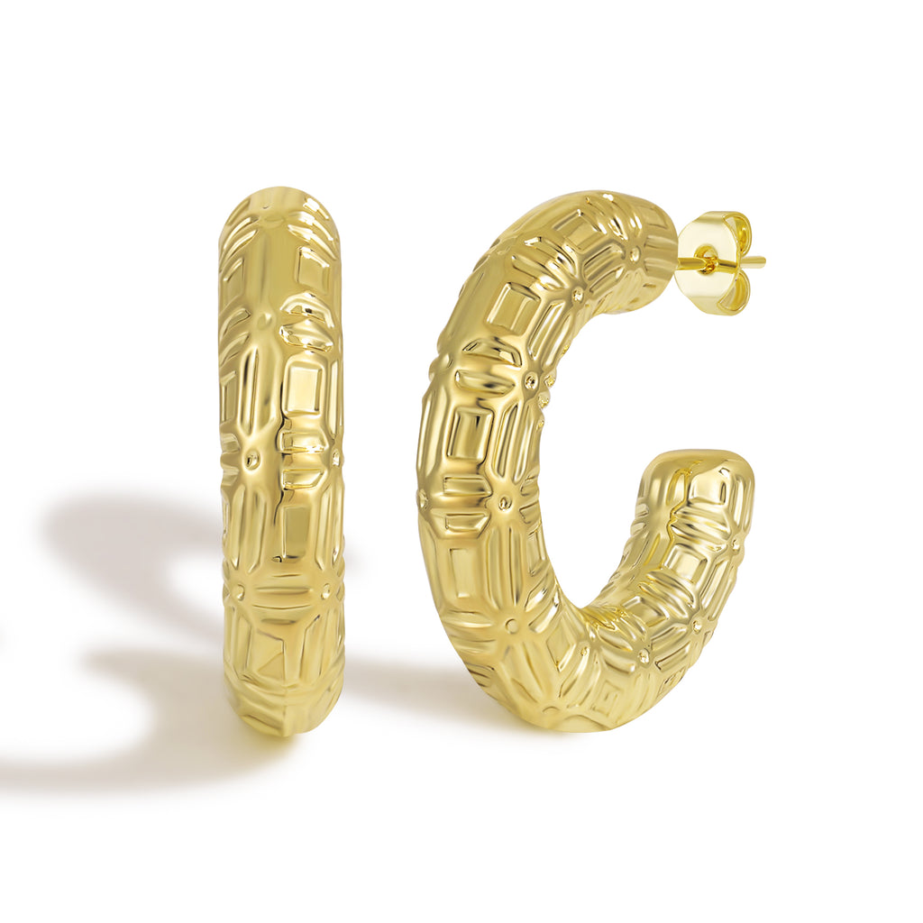 Luxurious Beaded Edge Decorative Hoop Earrings with Ornate Border