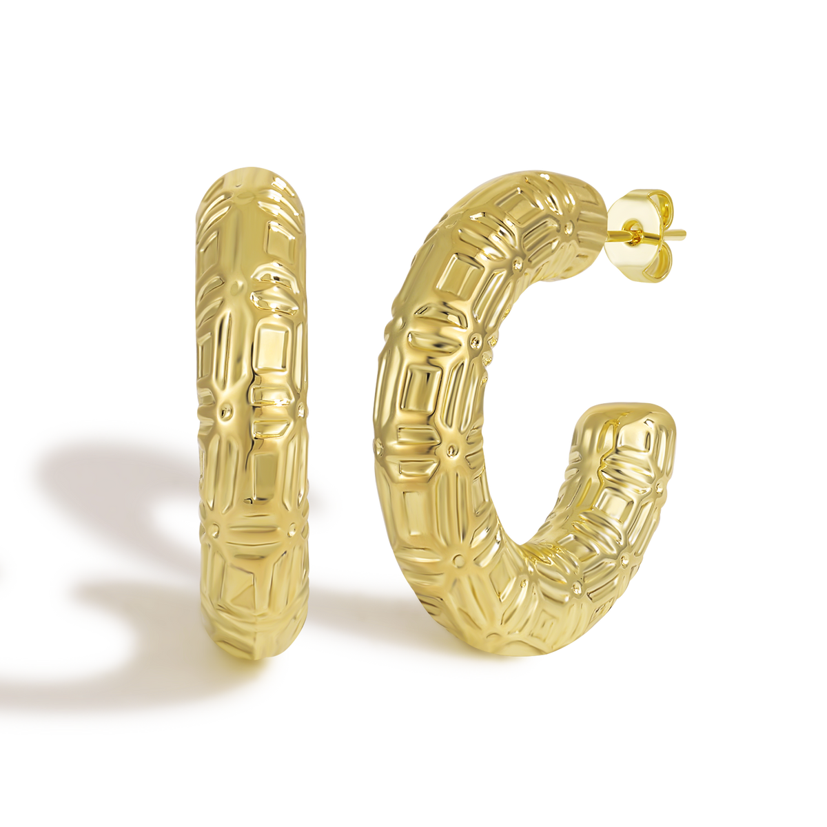 Luxurious Beaded Edge Decorative Hoop Earrings with Ornate Border
