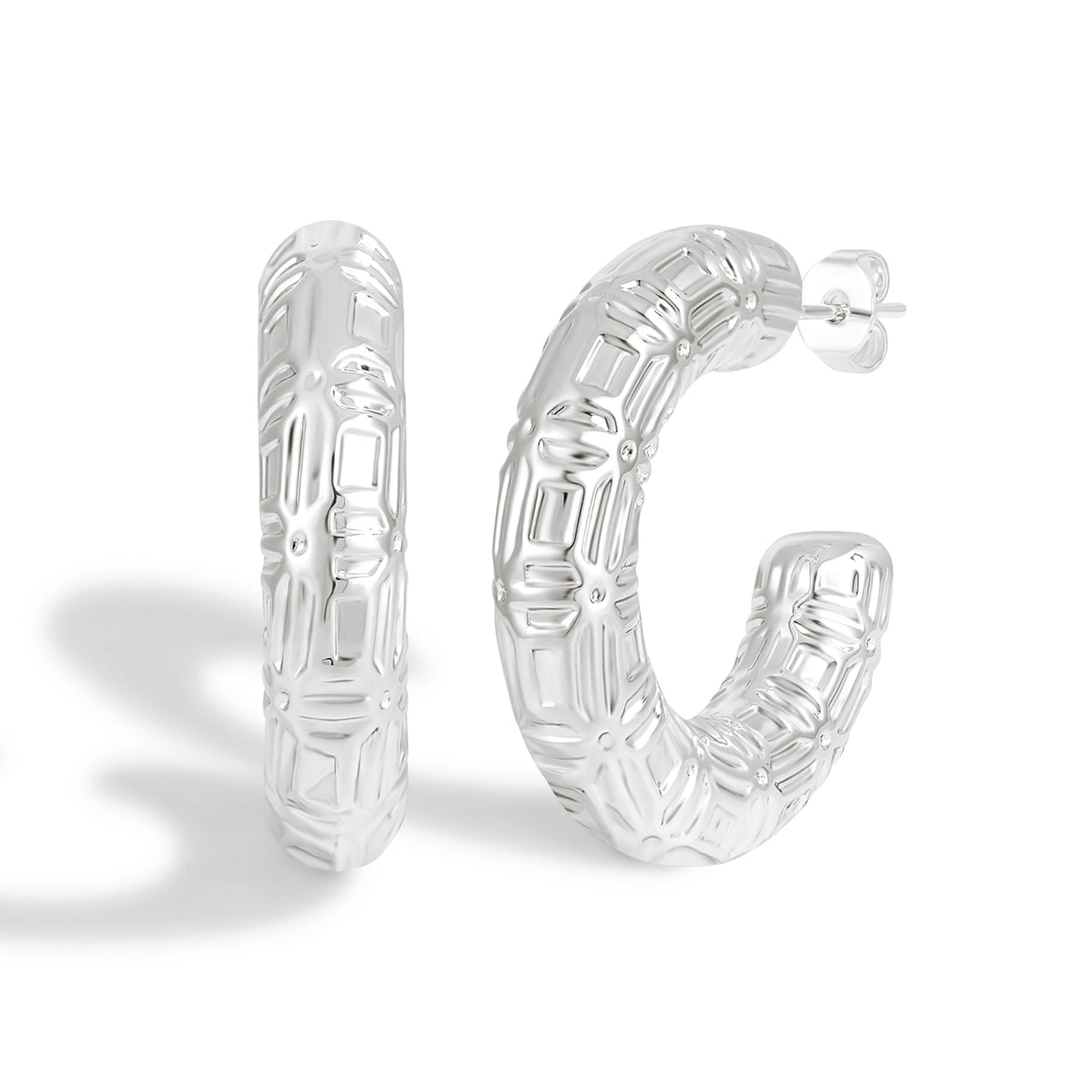Luxurious Beaded Edge Decorative Hoop Earrings with Ornate Border