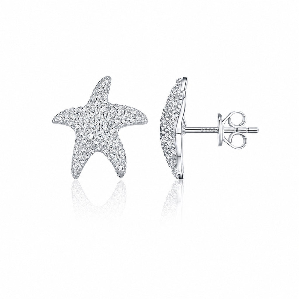 Ocean Star Shaped Sapphire Set in 925 Sterling Silver Stud Earrings