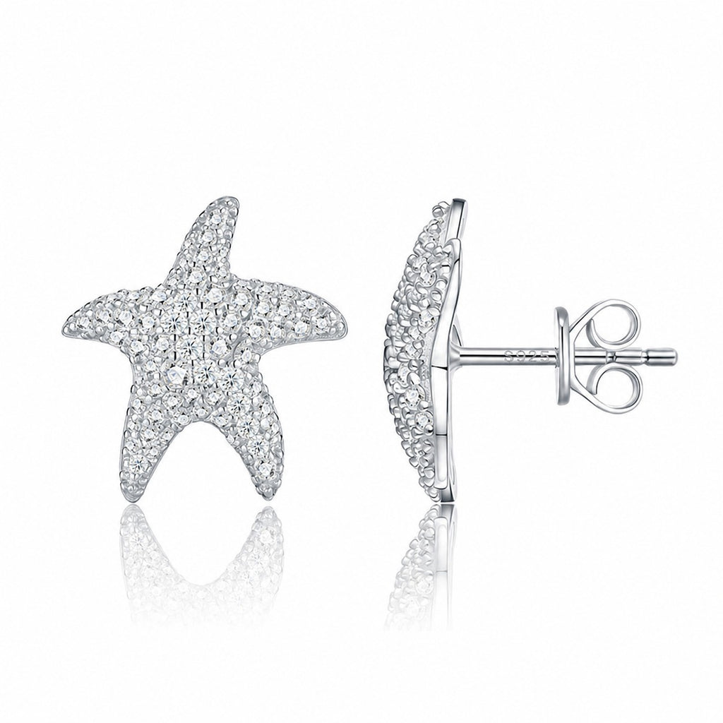 Ocean Star Shaped Sapphire Set in 925 Sterling Silver Stud Earrings