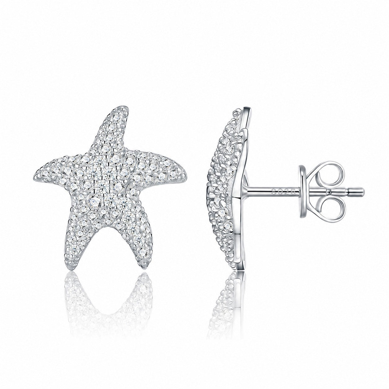 Ocean Star Shaped Sapphire Set in 925 Sterling Silver Stud Earrings