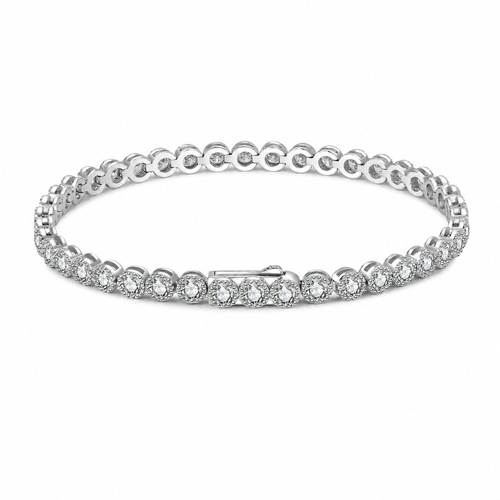 Round Halo Moissanite Tennis Chain Bracelet  925 Sterling Silver Geometric Circle Link Bracelet