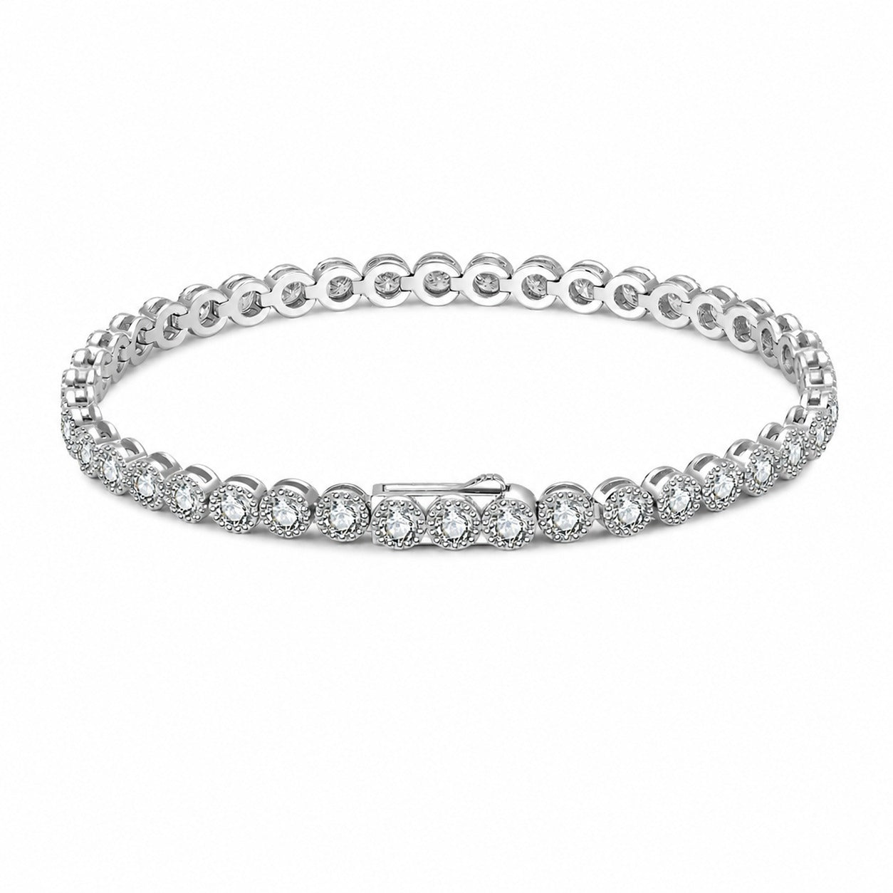 Round Halo Moissanite Tennis Chain Bracelet  925 Sterling Silver Geometric Circle Link Bracelet