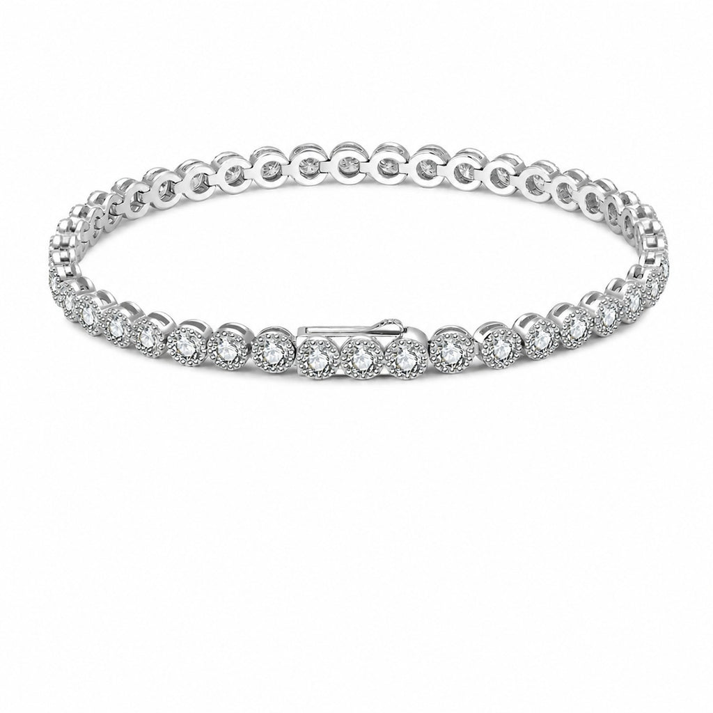 Round Halo Moissanite Tennis Chain Bracelet  925 Sterling Silver Geometric Circle Link Bracelet