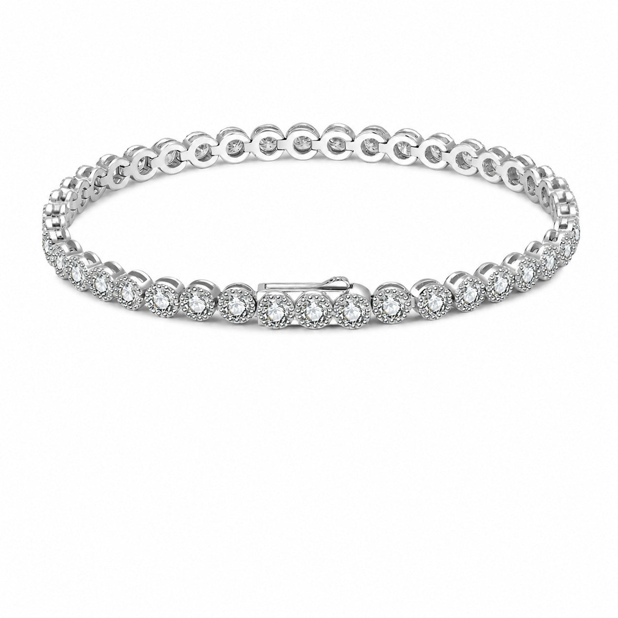 Round Halo Moissanite Tennis Chain Bracelet  925 Sterling Silver Geometric Circle Link Bracelet