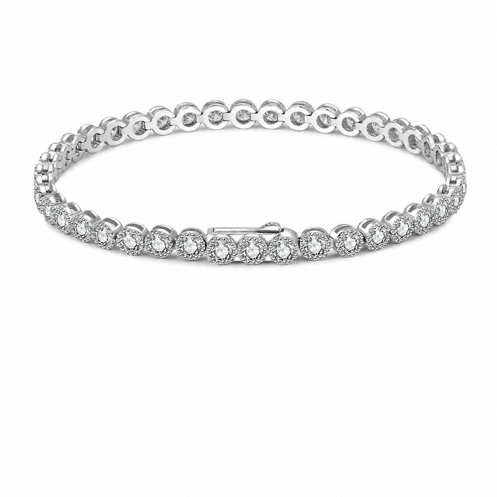 Round Halo Moissanite Tennis Chain Bracelet  925 Sterling Silver Geometric Circle Link Bracelet