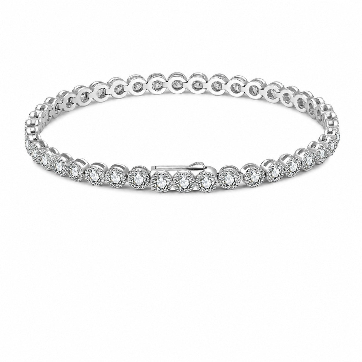 Round Halo Moissanite Tennis Chain Bracelet  925 Sterling Silver Geometric Circle Link Bracelet