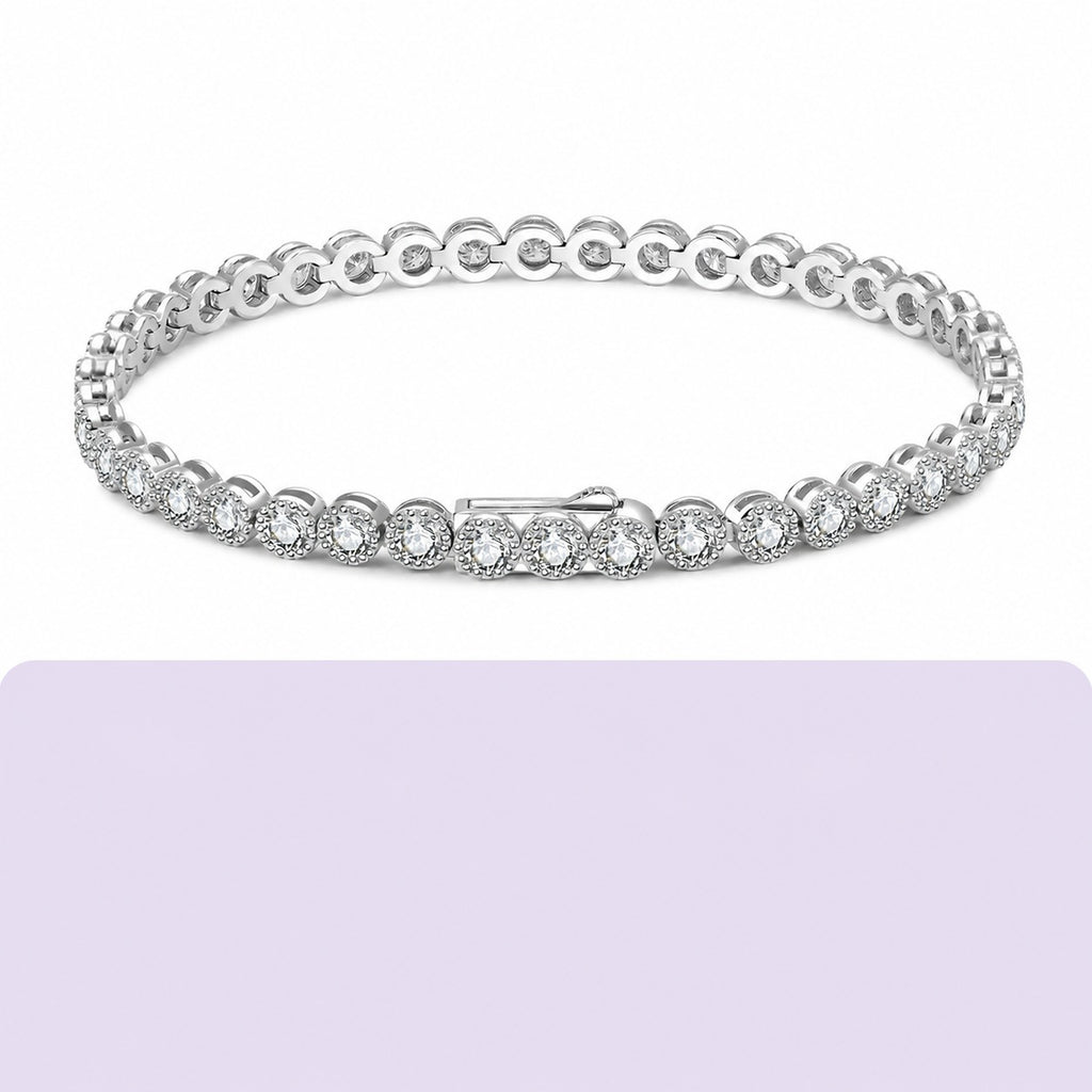 Round Halo Moissanite Tennis Chain Bracelet  925 Sterling Silver Geometric Circle Link Bracelet